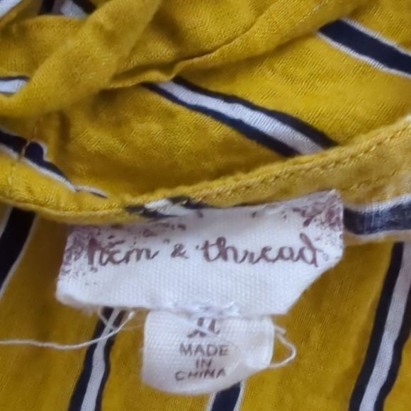 Hem & Thread Yellow and Blue Striped Short Sleeve Blouse - Picture 6 of 7